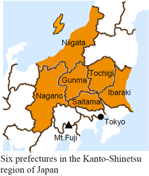 Six prefectures in the Kanto-Shinetsu region of Japan