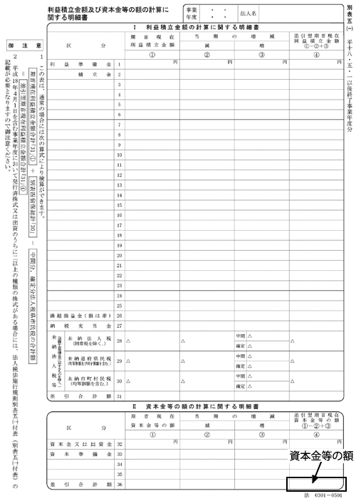 （参考）法人税申告書別表5(1)上における「資本金等の額」について｜国税庁