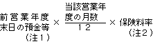 前営業年度末日の預金等(注1)×当該営業年度の月数÷12×保険料率(注2)
