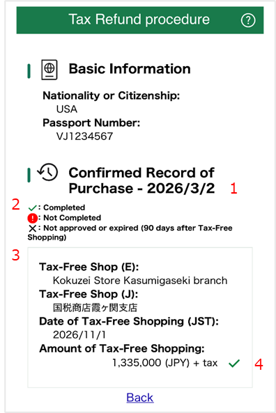 手続履歴の表示内容