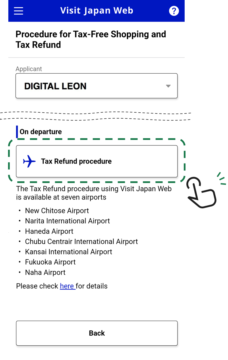 3. Selecting “Refund Procedure” on Visit Japan Web