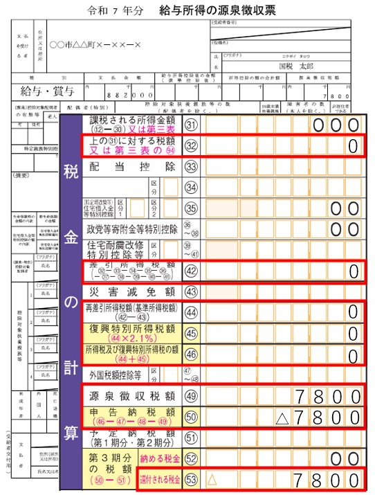 還付される7,800円の申告書の記載例