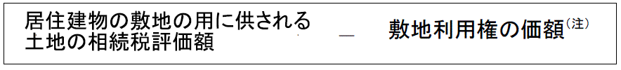 居住建物の敷地の用に供される土地の相続税評価額マイナス敷地利用権の価額（注）の計算式